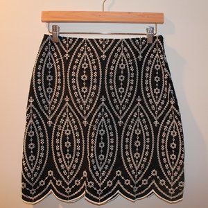 Embroidered Scallop Shift Skirt